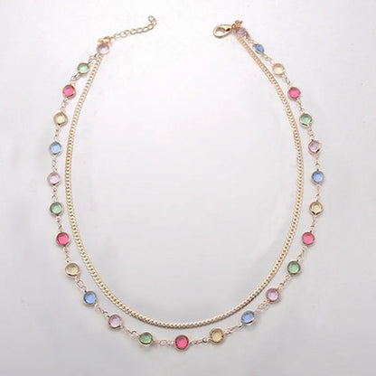 Boho Multicolor Crystal Stone Link Chain Necklace For Women Fashion Gold Color Multilayered Beaded Necklaces Party Jewelry