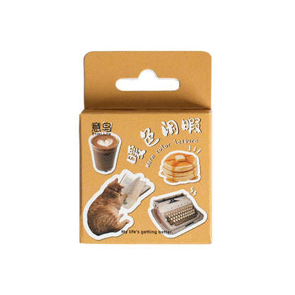 CAWPURI 45pcs/Box Black Cat Stickers Waterproof DIY Computer Washi Scrapbooking for Water Battle Creative Stationery