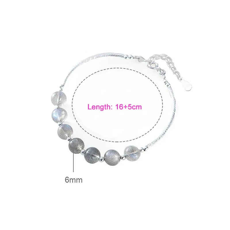 Handmade Natural Moonstone Beads 925 Sterling Silver Strand Bracelet for Girls Women's Bracelets & Bangles Fine Jewelry