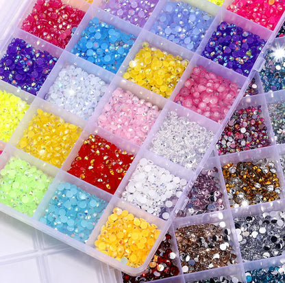 3500 Pcs Resin Nail Art Rhinestones in 24-Grid Box DIY Nail Decoration Crystal Gems Irregular Manicuring  Jewelry Beads