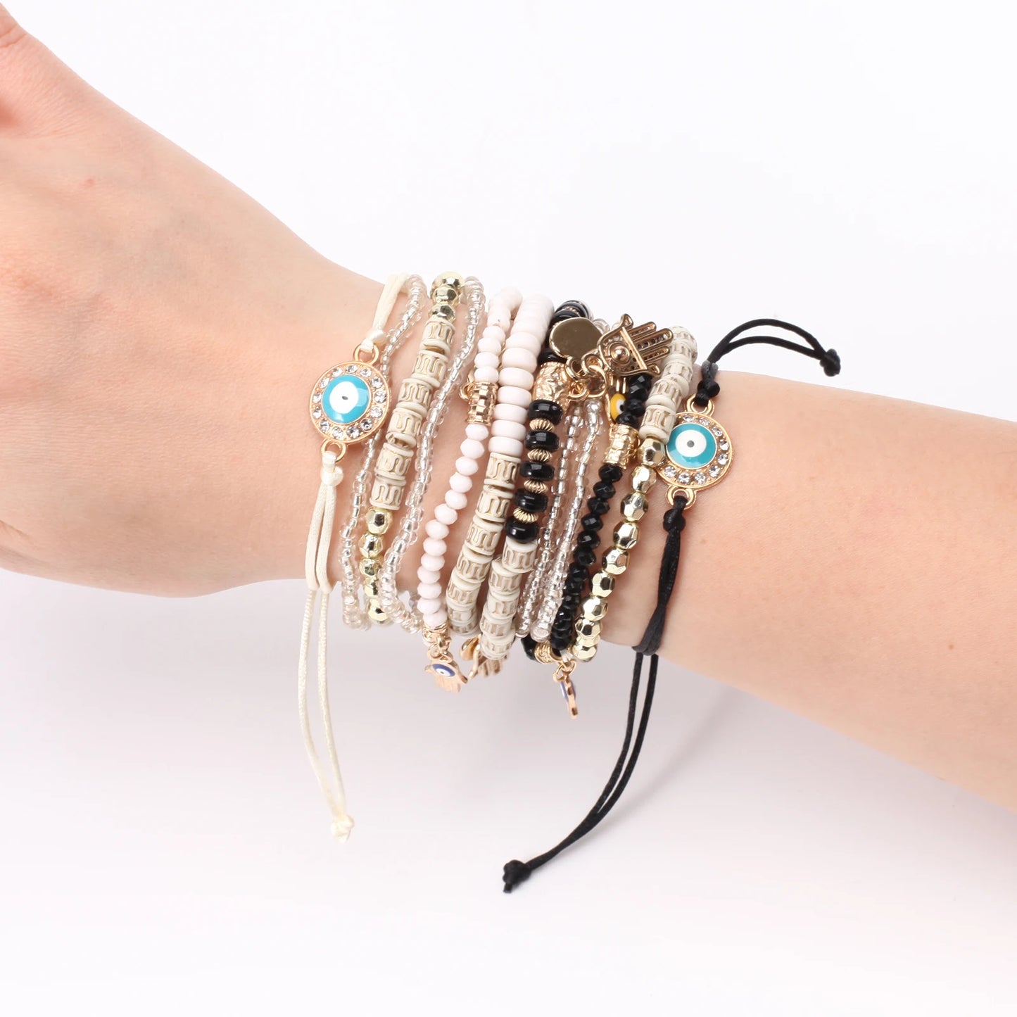 Stackable Big Eye Bracelets for Women, BohemianEvil Multilayer Stretch Hippie Stack Beads Bracelet