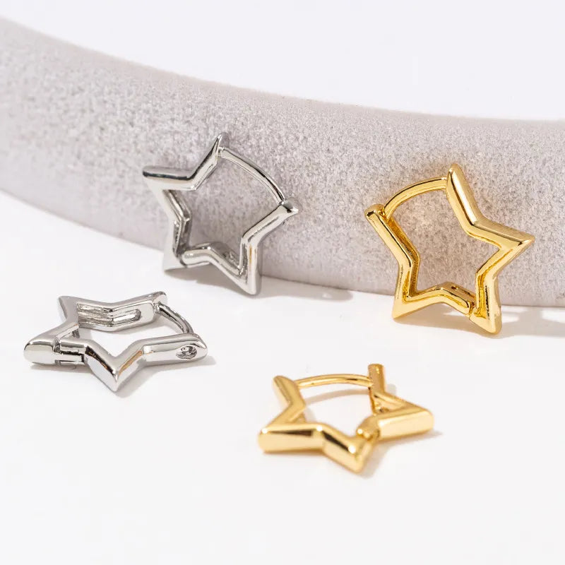 Statement Gold Color Plated Bold Star Hoops Tarnish Resistant