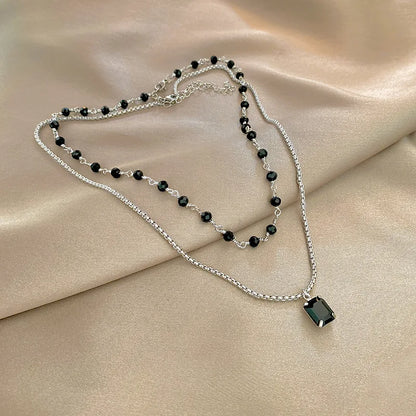 Black Square Pendant Double Layer Necklaces