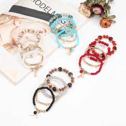 Bohemian Stackable Bead Bracelets for Women Multilayered Bracelet Pendant Charm Stretch Bangles