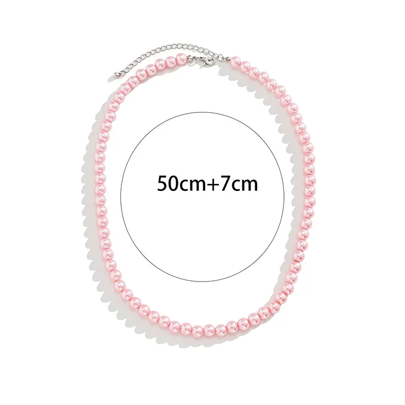 Trend Wedding Party Jewelry Pink Pearl Choker Necklace For Lovers' Elegant Pink Imitation Pearl Beach Vacation Necklaces X0174