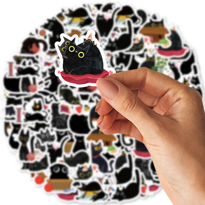 CAWPURI 45pcs/Box Black Cat Stickers Waterproof DIY Computer Washi Scrapbooking for Water Battle Creative Stationery