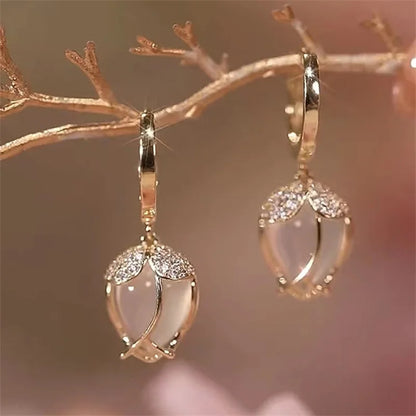 Elegant Delicate Zircon Tulip Flower Earrings