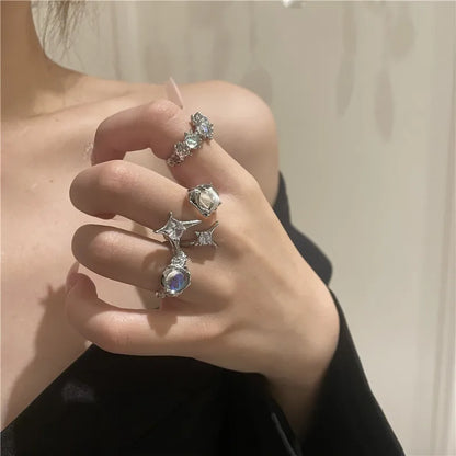 Crystal Opal Irregular Ring for Women Zircon Star Open Rings