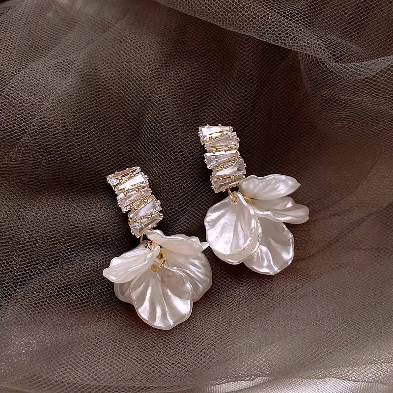 White Shell Flower Petal Drop Earrings