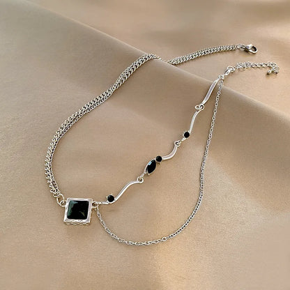 Black Square Pendant Double Layer Necklaces