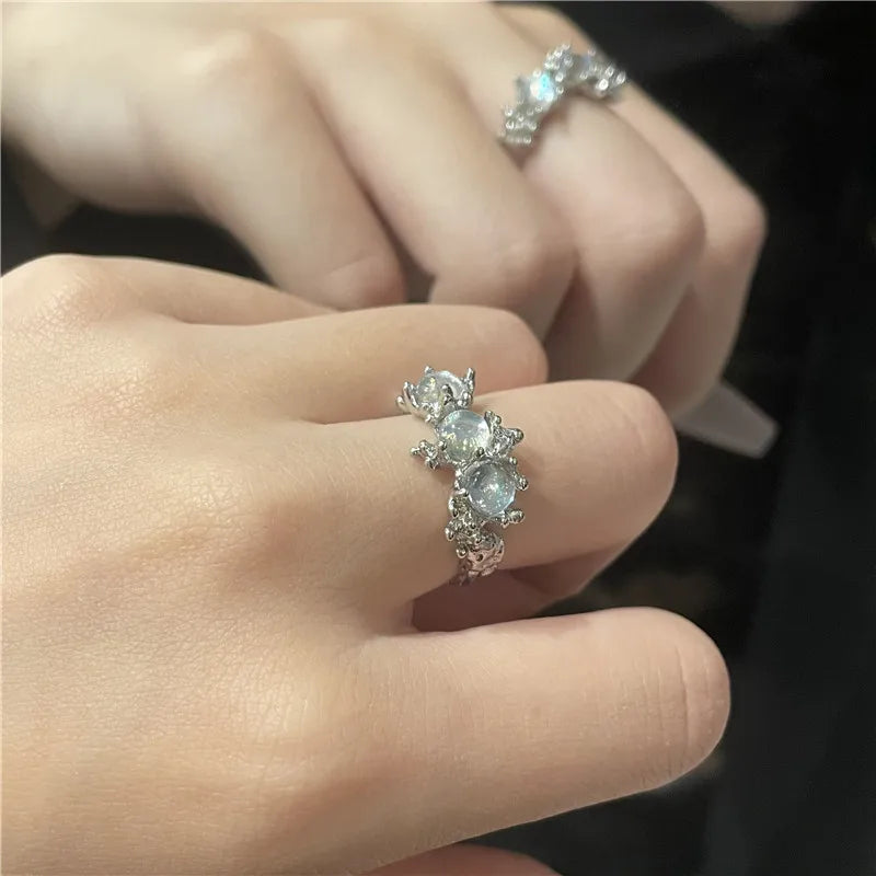 Crystal Opal Irregular Ring for Women Zircon Star Open Rings