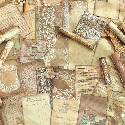 CAWPURI 50 Sheets Vintage Lace Scrapbook Paper Pack 50 Different Patterns Non-sticky Collage Paper for Journals Notebooks DIY Crafts