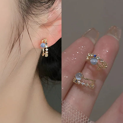 Opal Stud Earrings Light Luxury Zircon Pearl Imitation Pearl Earring