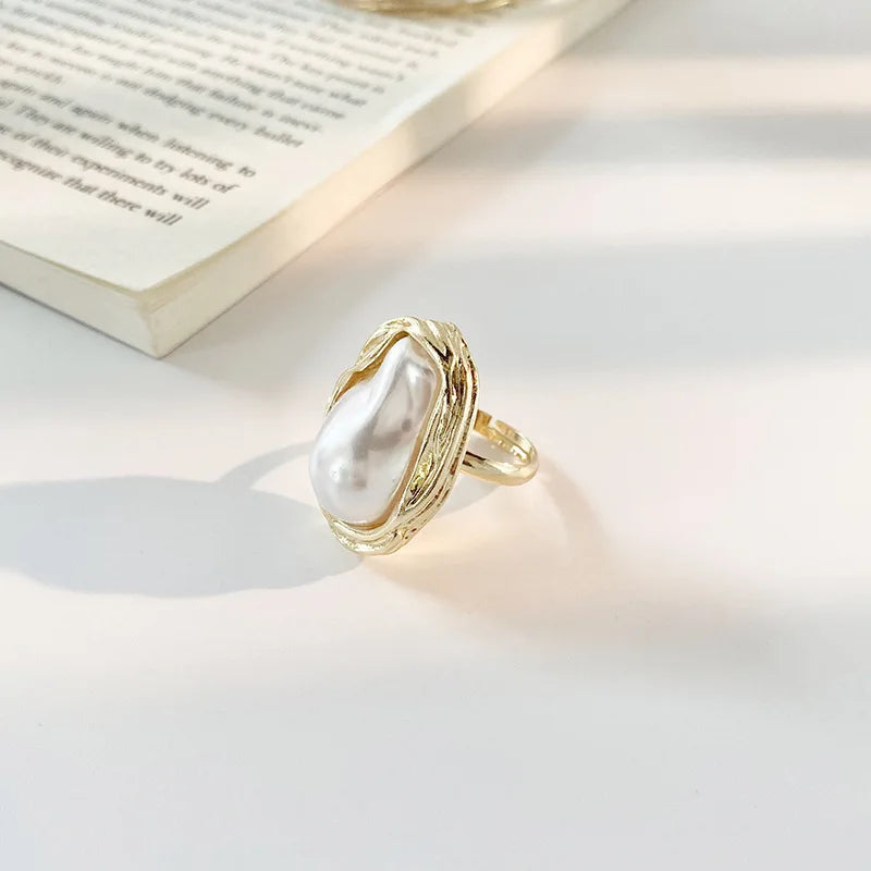 Irregular Baroque Pearl Ring Retro Open Resizable Index Finger Rings