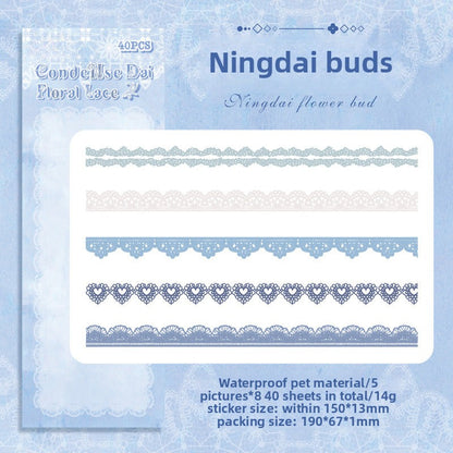 CAWPURI Flower Bud Dream Yarn Stickers – 40PCS Retro Lace PET Stickers for Handbooks