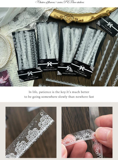 CAWPURI 30PCS Cluster Flower Lace Stickers – PET Decor for Handbooks