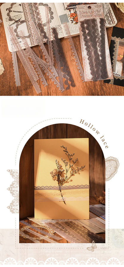 CAWPURI Flower Bud Dream Yarn Stickers – 40PCS Retro Lace PET Stickers for Handbooks