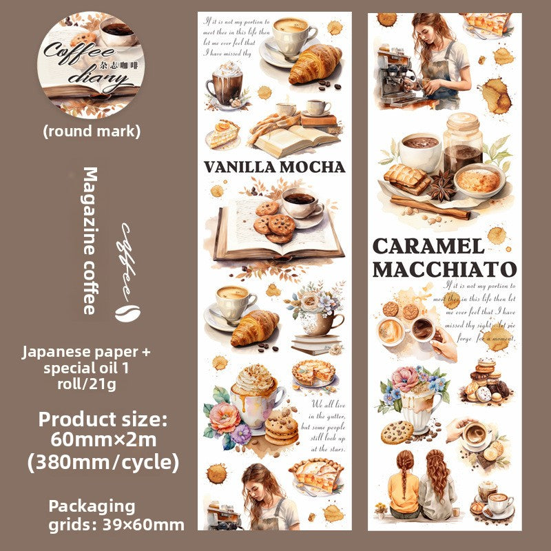 Coffee Theme Handbook Tape – 6 Rolls of Caffeinated Designs