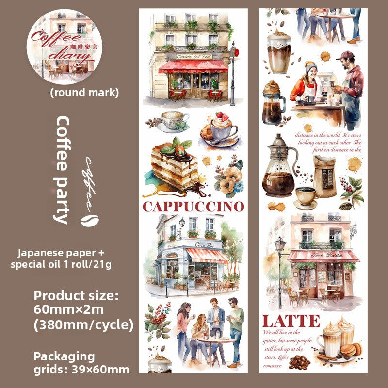 Coffee Theme Handbook Tape – 6 Rolls of Caffeinated Designs