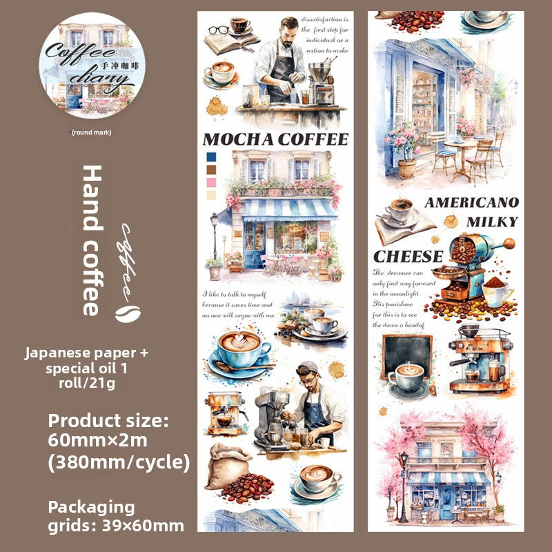 Coffee Theme Handbook Tape – 6 Rolls of Caffeinated Designs