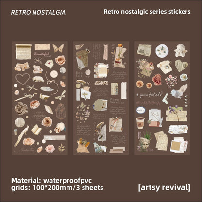 CAWPURI 3PCS Retro Nostalgic Handbook Stickers – Waterproof PVC Decor