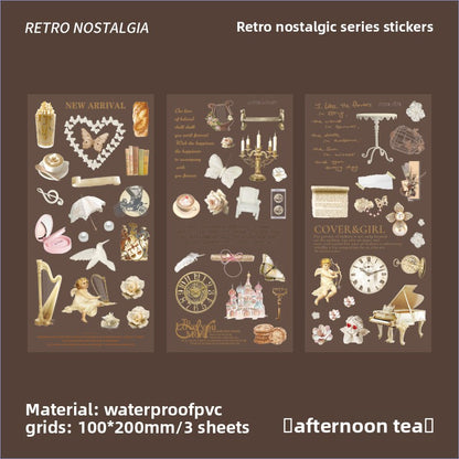 CAWPURI 3PCS Retro Nostalgic Handbook Stickers – Waterproof PVC Decor