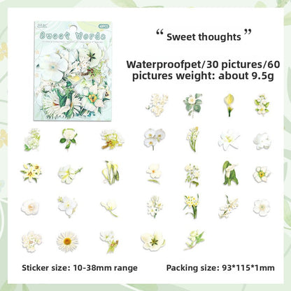 CAWPURI Leisurely Flower Language Sticker Set - 50 Exquisite Retro Designs