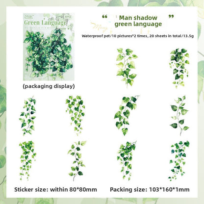 CAWPURI Forest Leaf Shadow Stickers – 20PCS Waterproof PET for Handbooks & Crafts