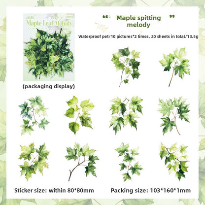 CAWPURI Forest Leaf Shadow Stickers – 20PCS Waterproof PET for Handbooks & Crafts