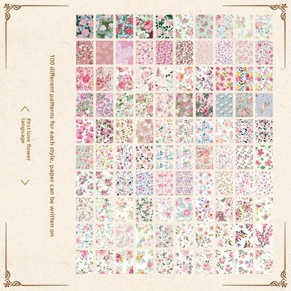 CAWPURI Senyu Garden Material Book – 100 Retro Flower Stickers for Handbooks