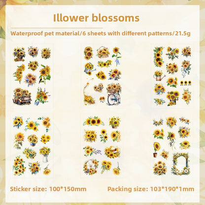 CAWPURI Dream Shadow Flower Stickers – 6PCS Waterproof PET for Handbooks