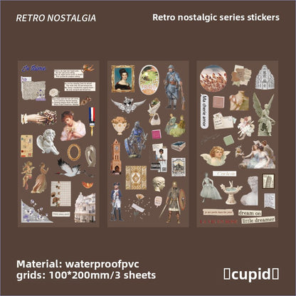 CAWPURI 3PCS Retro Nostalgic Handbook Stickers – Waterproof PVC Decor