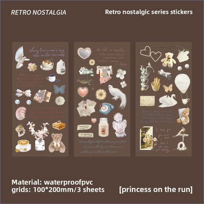 CAWPURI 3PCS Retro Nostalgic Handbook Stickers – Waterproof PVC Decor