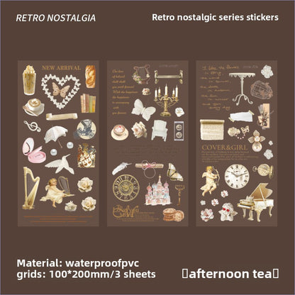 CAWPURI 3PCS Retro Nostalgic Handbook Stickers – Waterproof PVC Decor