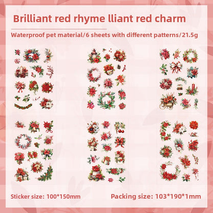 CAWPURI Dream Shadow Flower Stickers – 6PCS Waterproof PET for Handbooks
