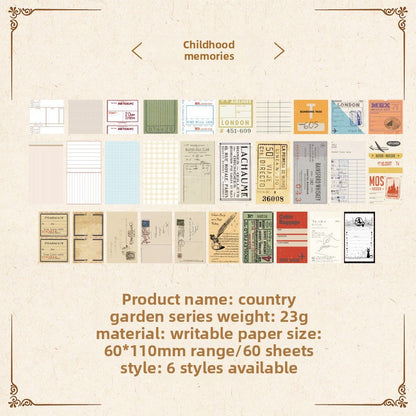 CAWPURI Country Garden Handbook Stickers – 60 Sheets, 6 Retro Styles