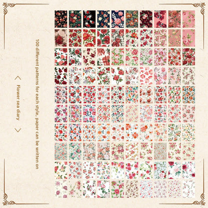 CAWPURI Senyu Garden Material Book – 100 Retro Flower Stickers for Handbooks