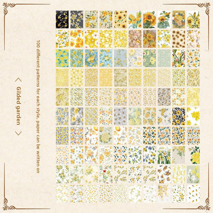CAWPURI Senyu Garden Material Book – 100 Retro Flower Stickers for Handbooks